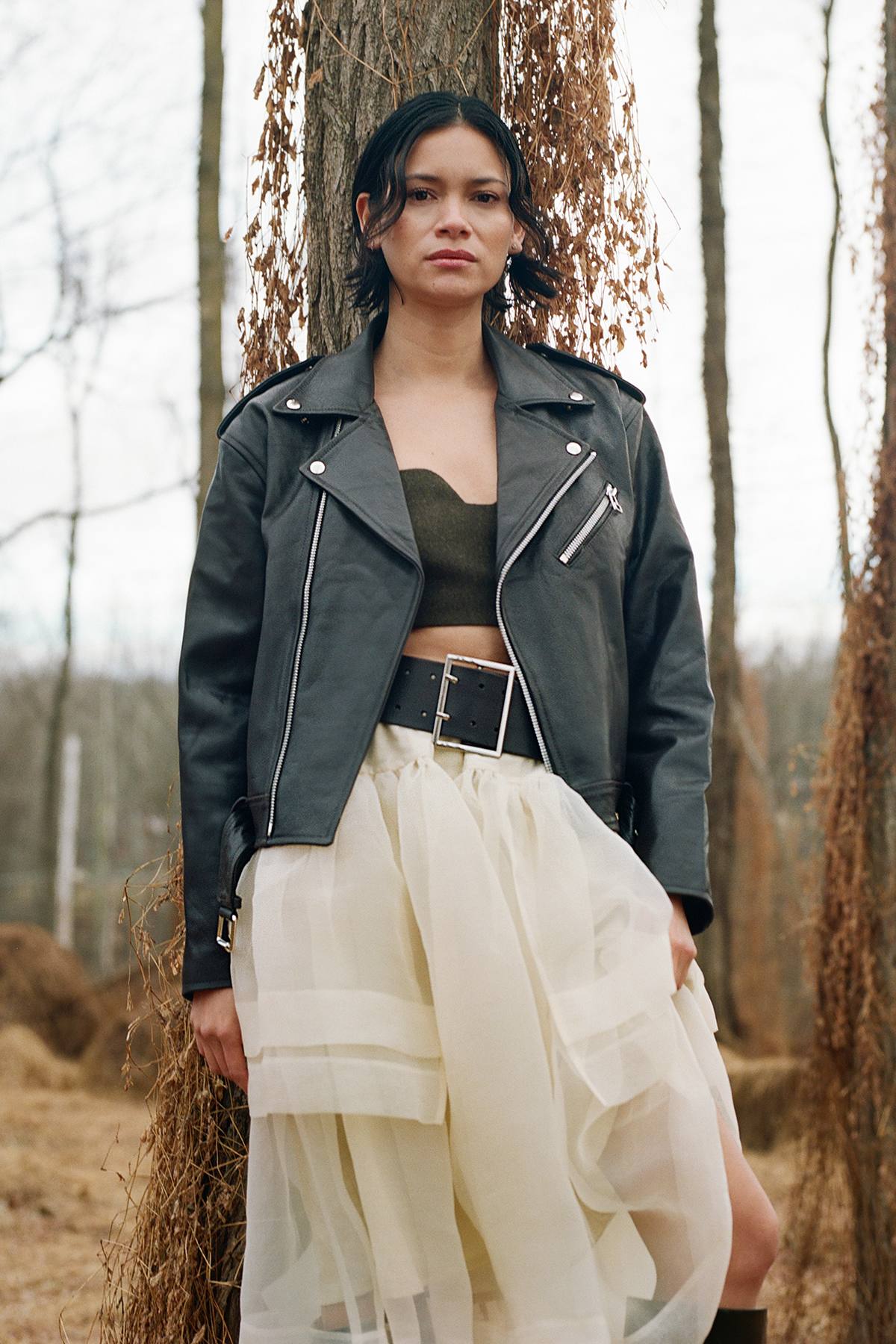 Davine - Leather biker jacket I Coffee