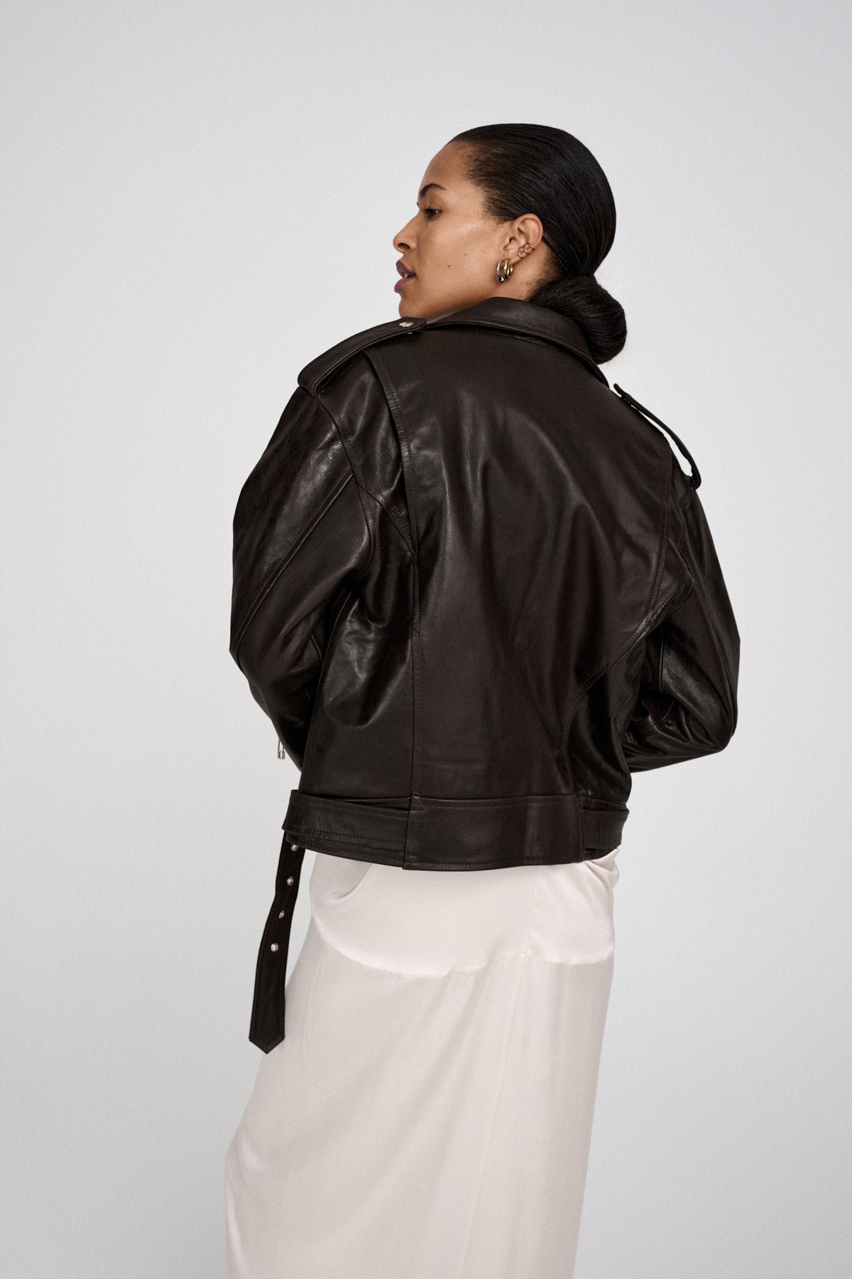 Davine - Leather biker jacket I Coffee