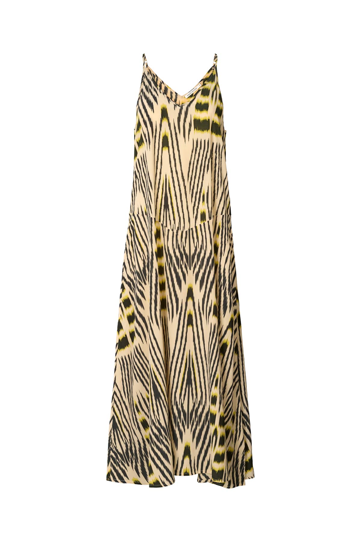 Annebeth - Ikat V-dress I Citrus black dark beige