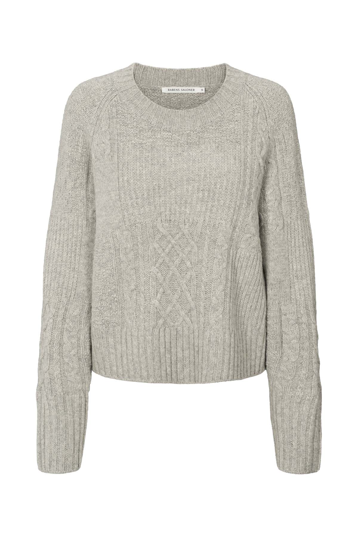 Baze - Patchwork knit cropped sweater I Light grey melange