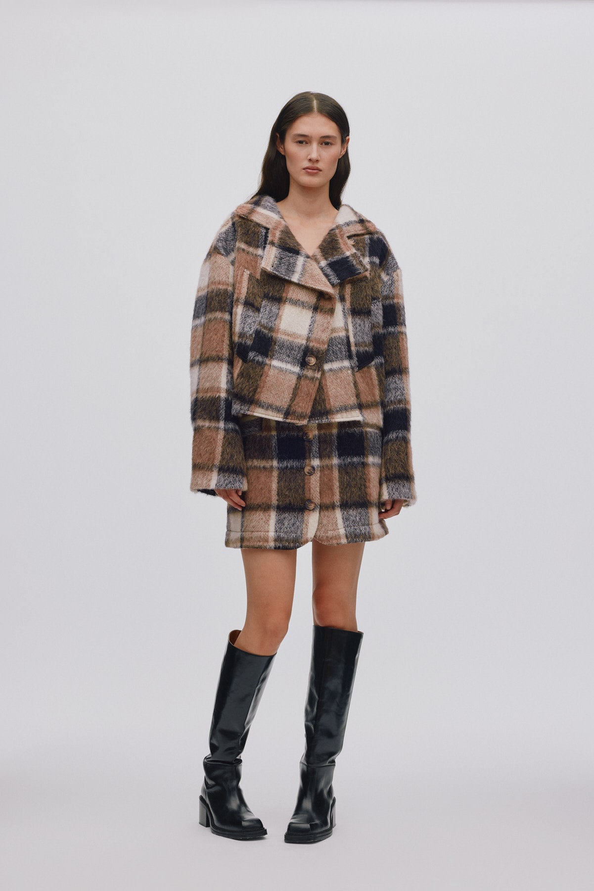 Olympia - Jumbo check short skirt I Brown check