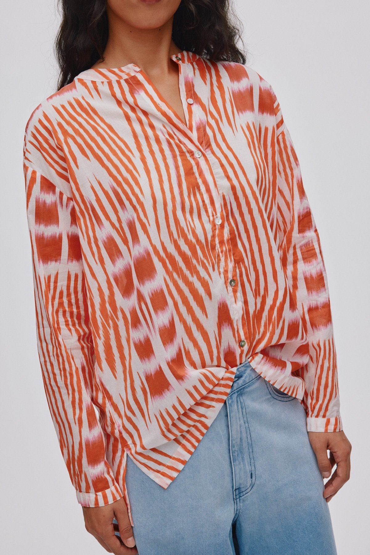 Sibyl - Ikat voile shirt I Mandarin pink ivory