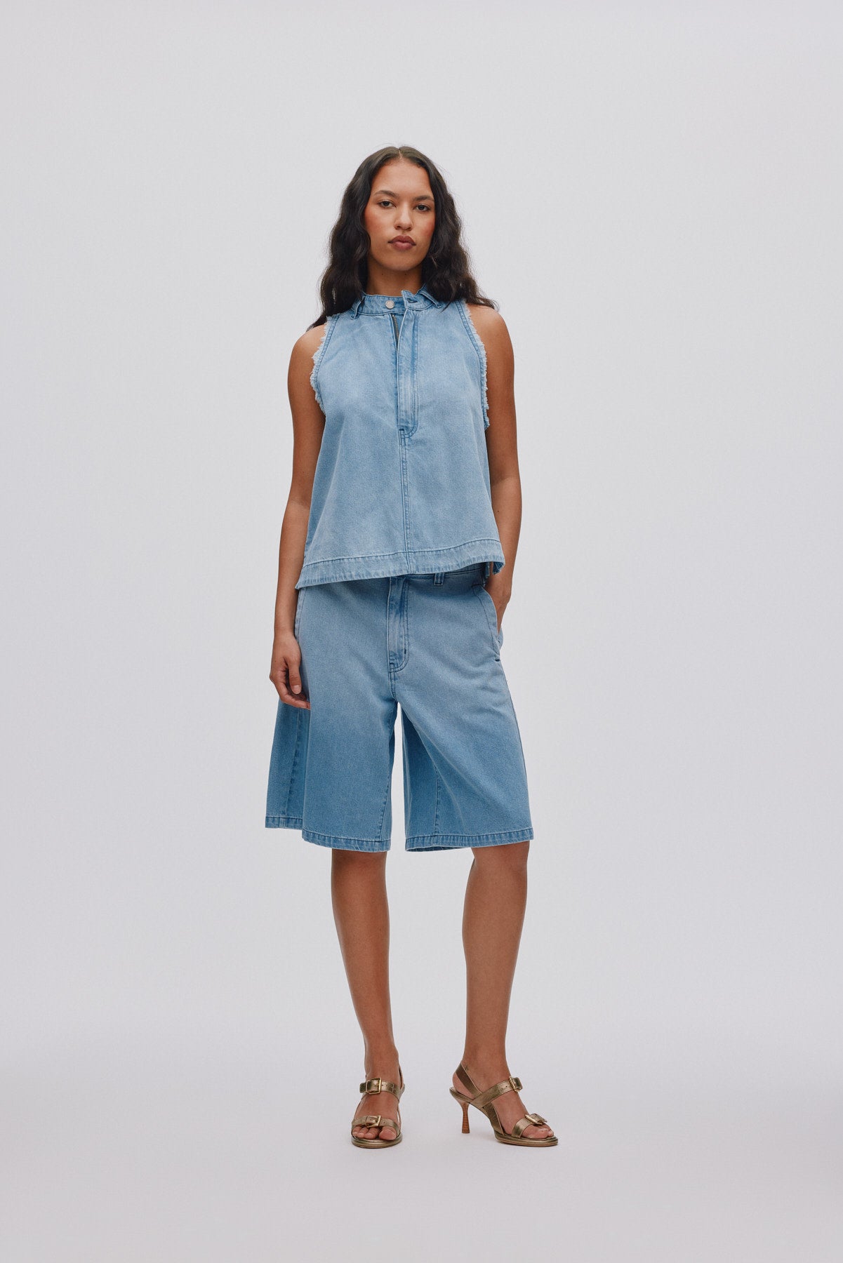 Raha - Light denim wide shorts I Light washed denim