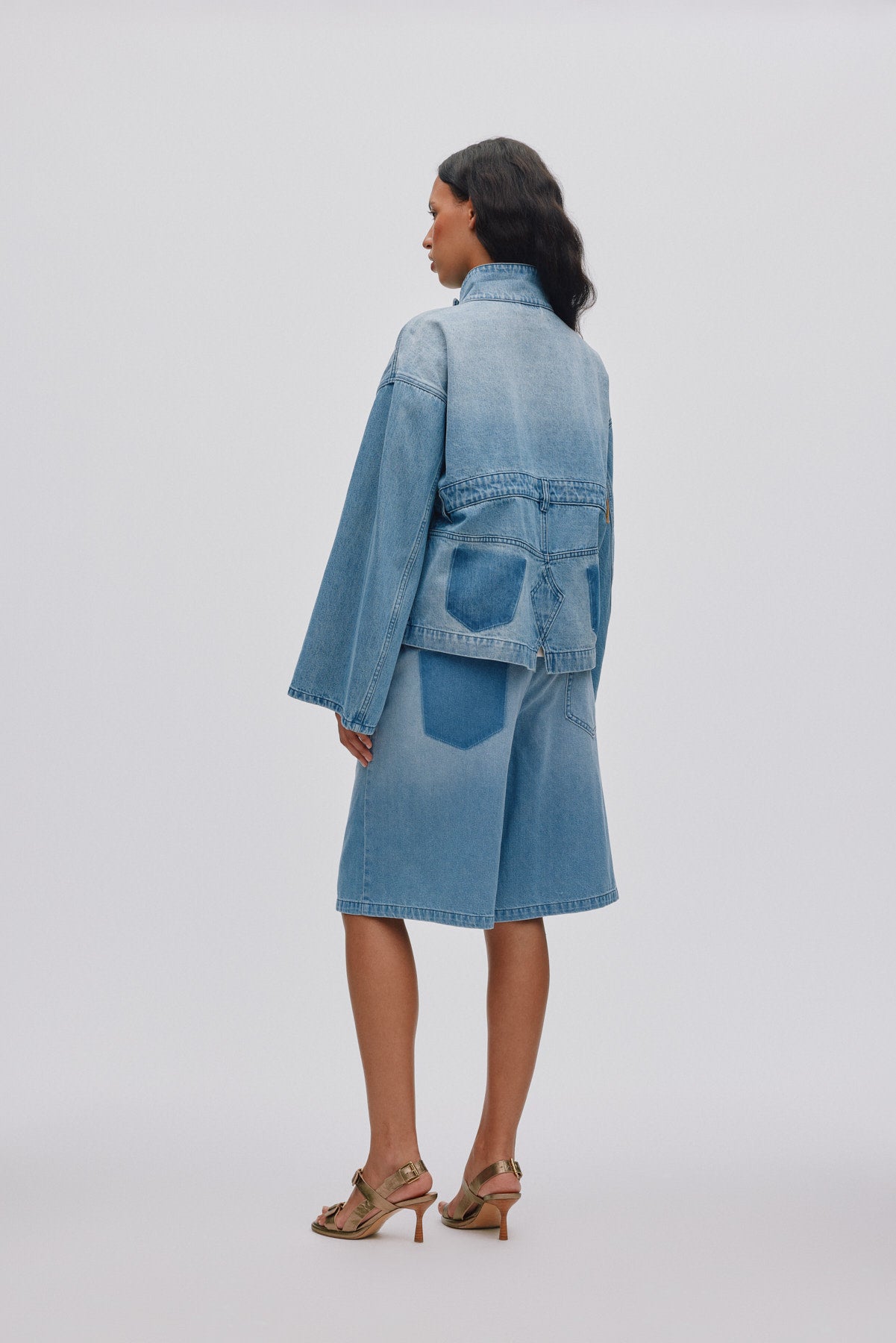 Raha - Denim light wide shorts I Light washed denim