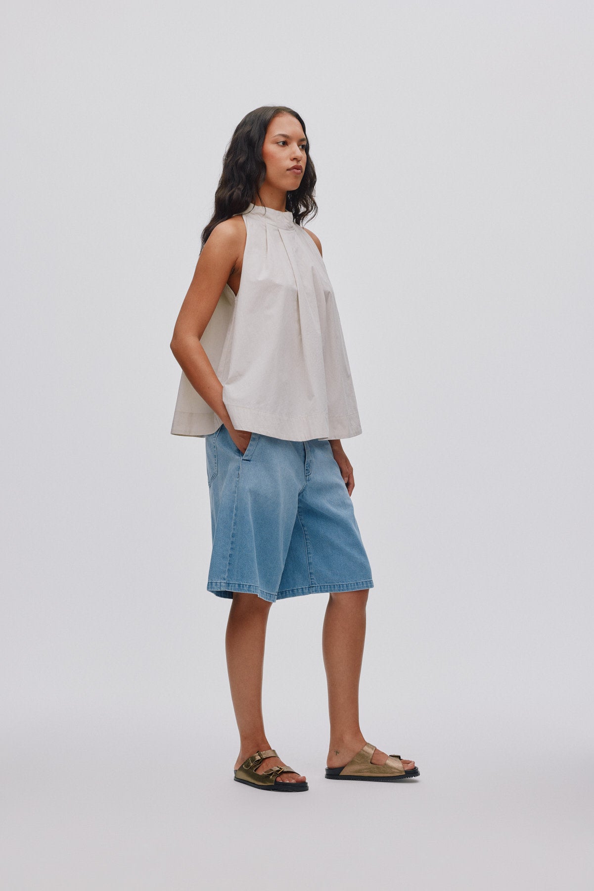 Raha - Denim light wide shorts I Light washed denim