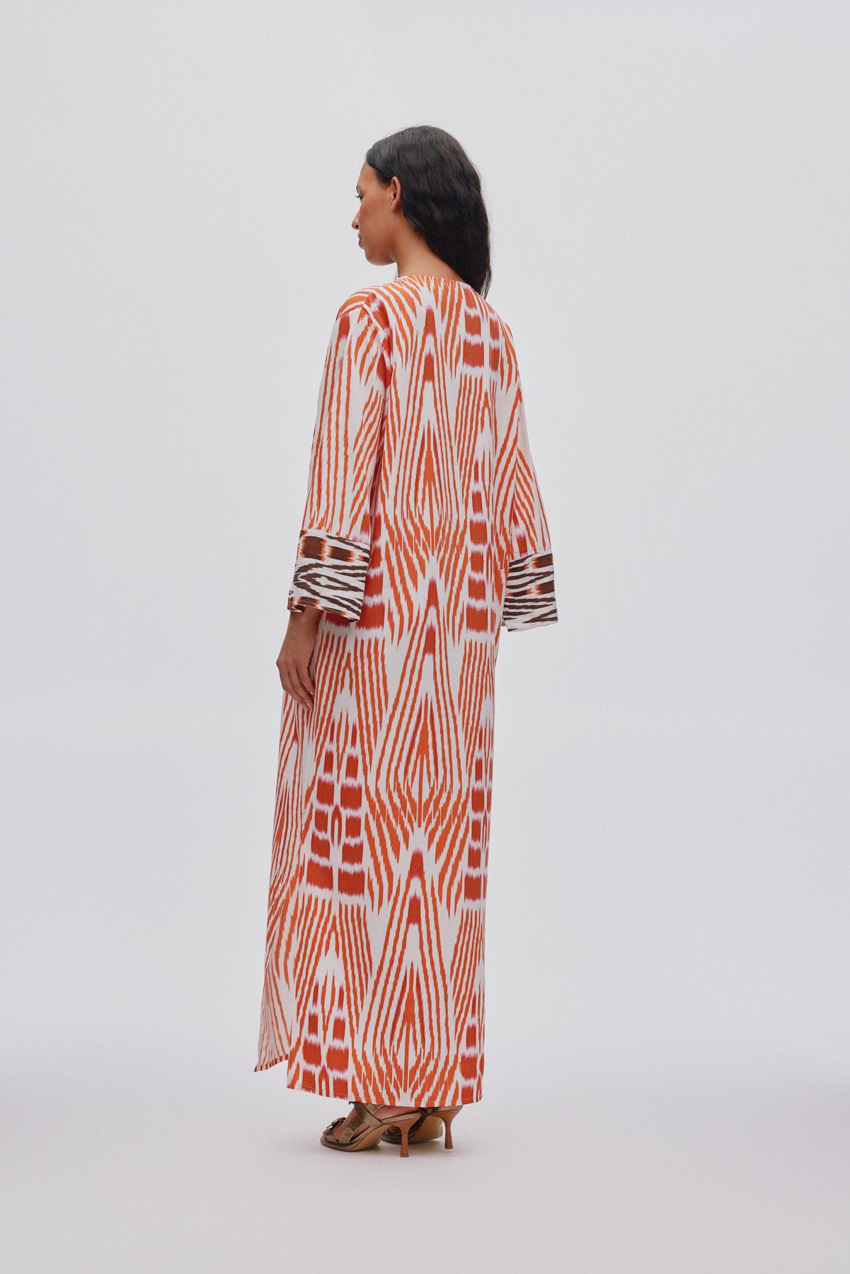 Karimalou - Ikat combo kaftan I Mandarin pink ivory & coffee combo