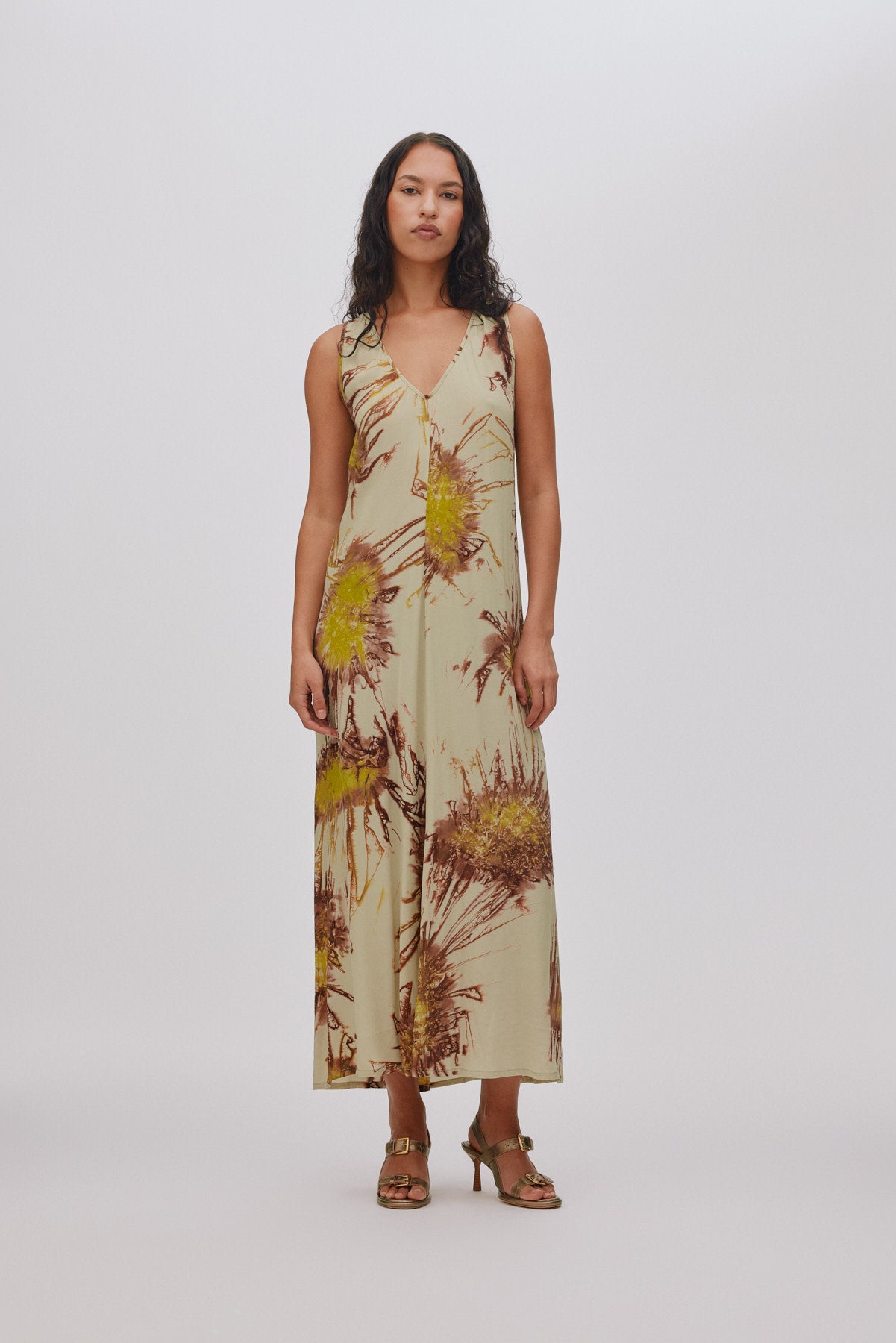 Alpa - Sea urchin long dress I Chartreuse combo