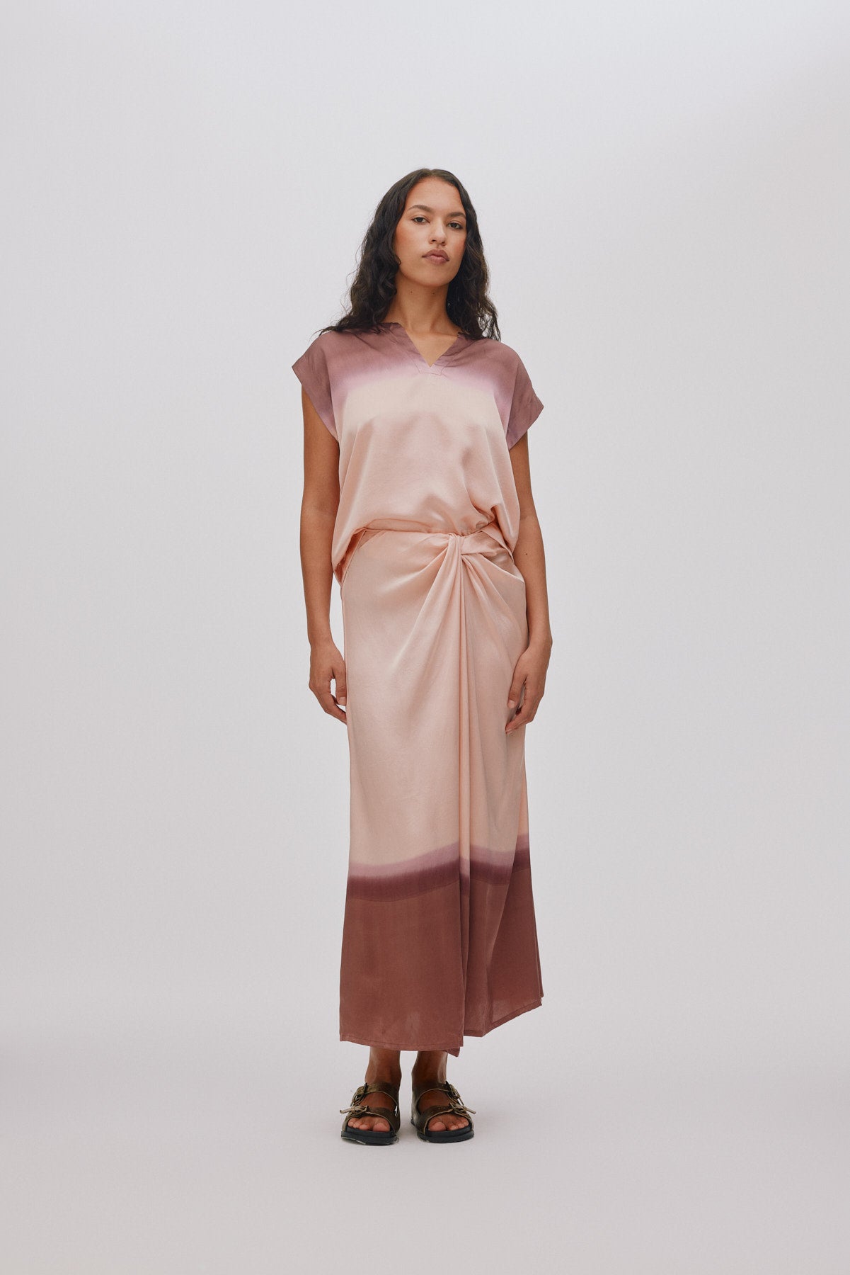 Rojin - Horizon drape front skirt I Blush combo