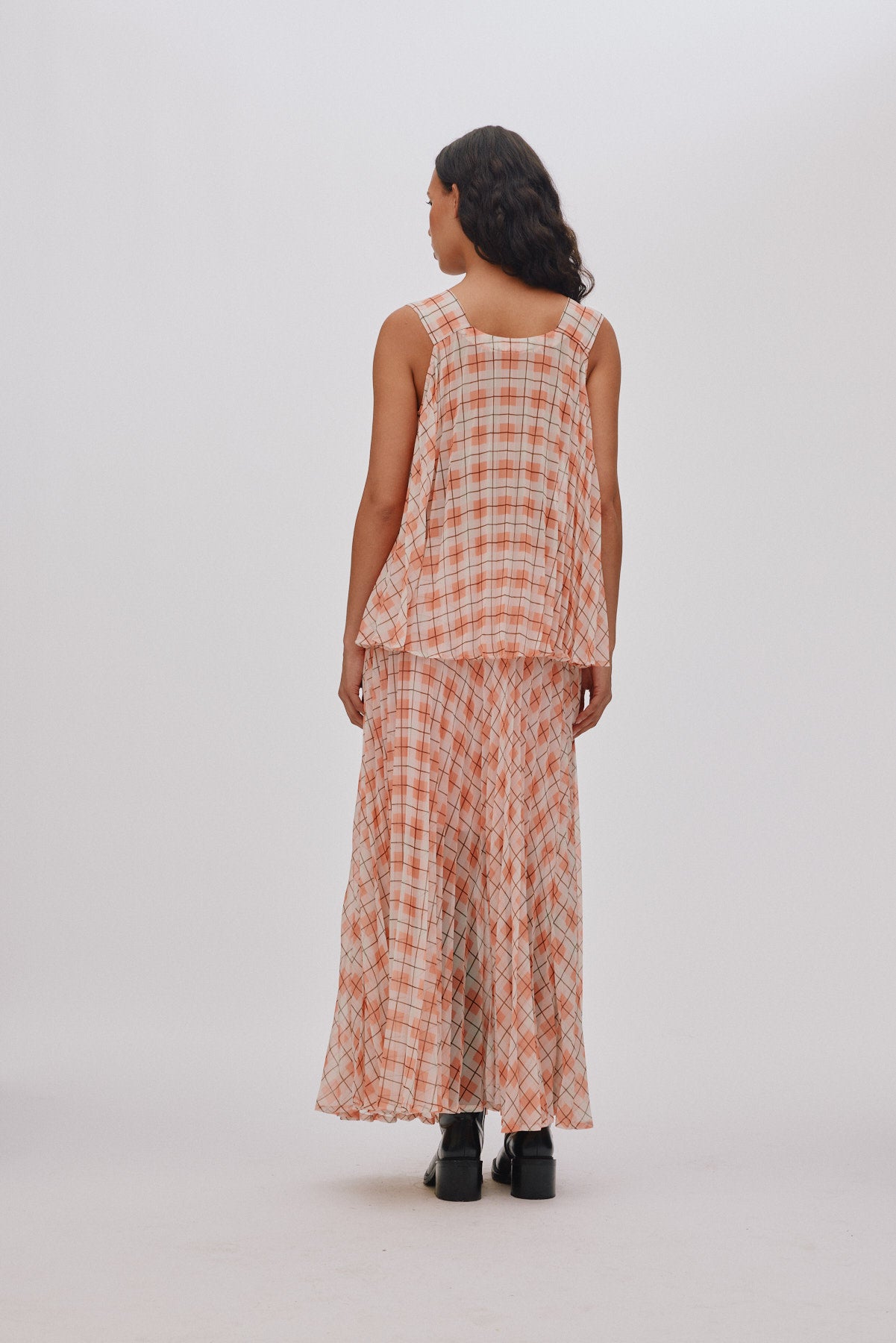 Saki - Transparent check skirt I Mandarin pleat