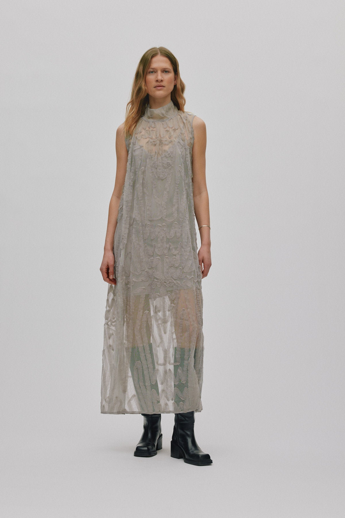 Allison - Splash netting long dress I Silver grey