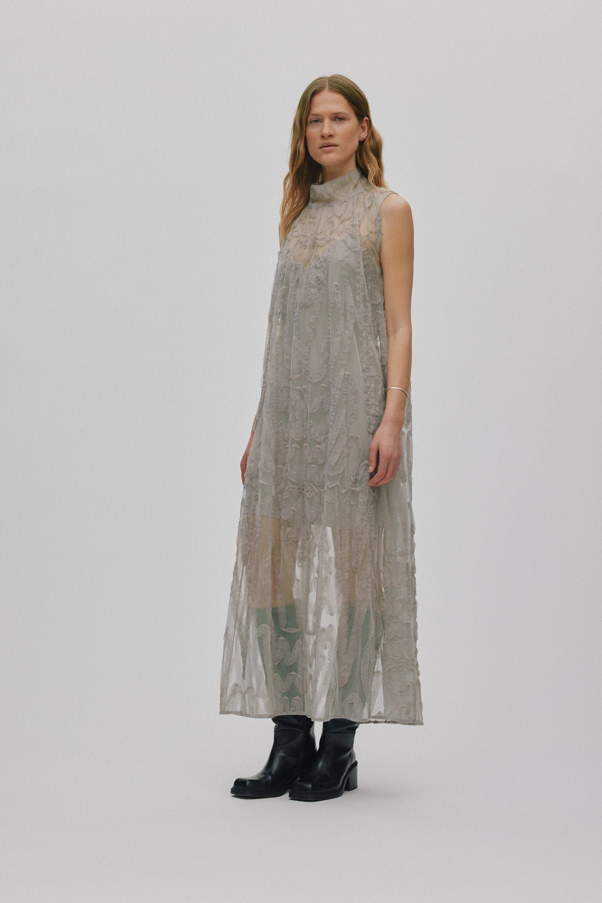 Allison - Splash netting long dress I Silver grey