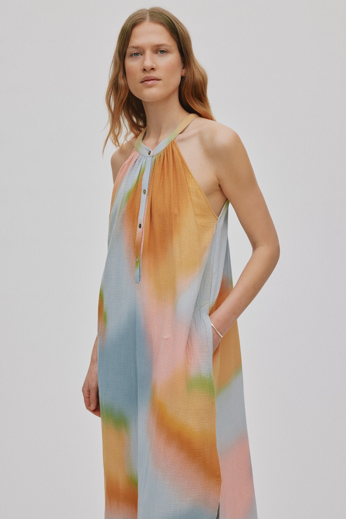 Malaia - Water colour button front dress I Sunset combo