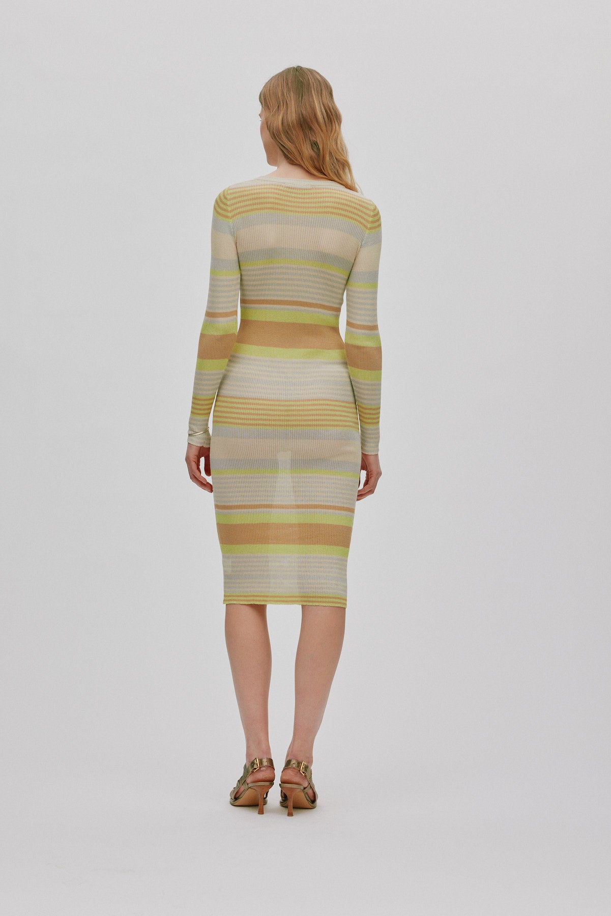 Inua - Ribbed stripes knit dress I Soft lime stripe