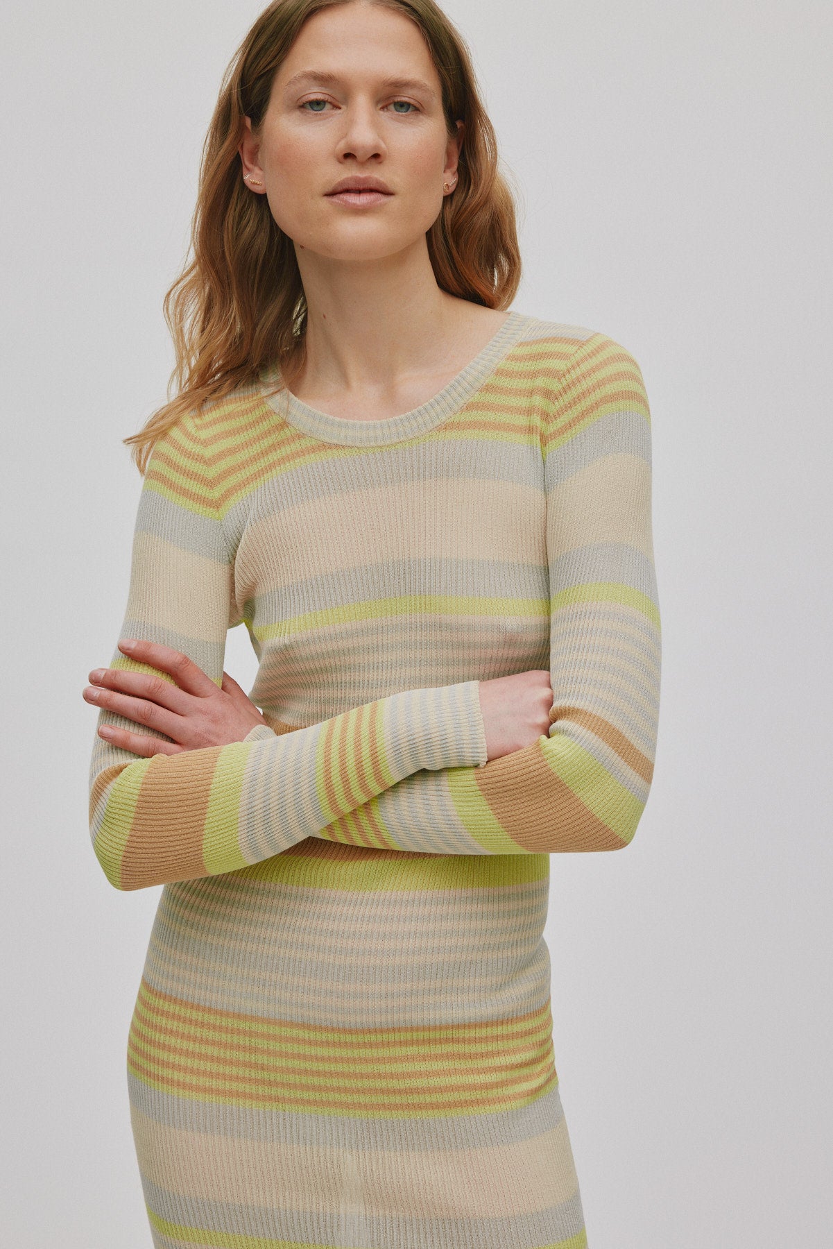 Inua - Ribbed stripes knit dress I Soft lime stripe