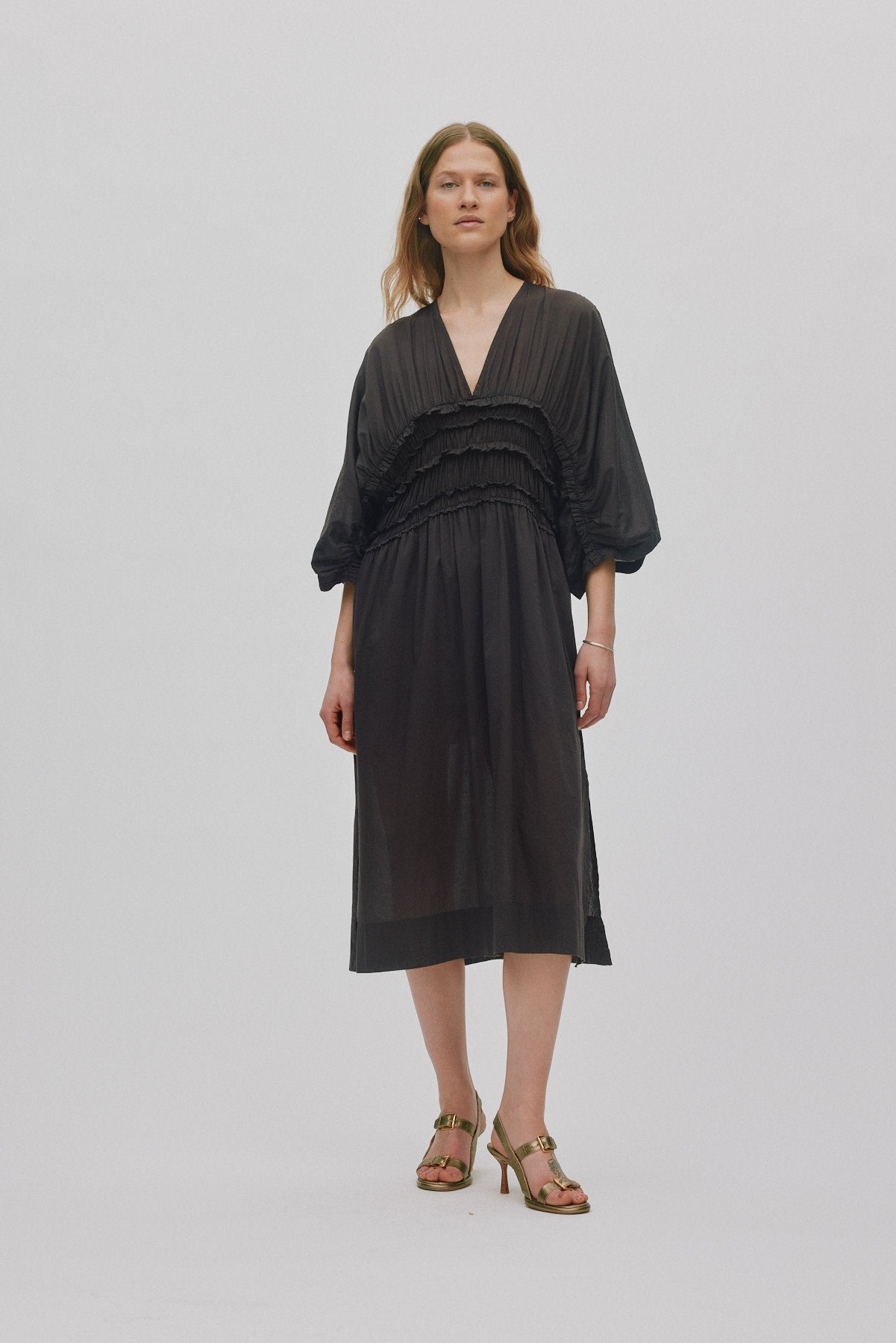 Ina - Voile frill gathered dress I Liqourice