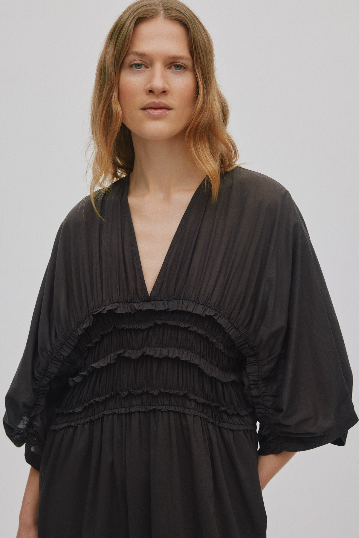 Ina - Voile frill gathered dress I Liqourice