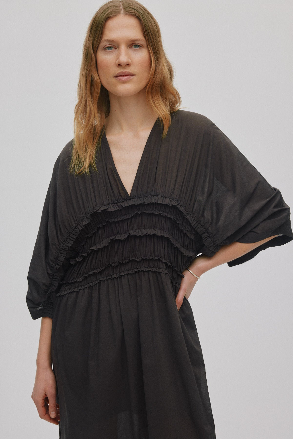 Ina - Voile frill gathered dress I Liqourice