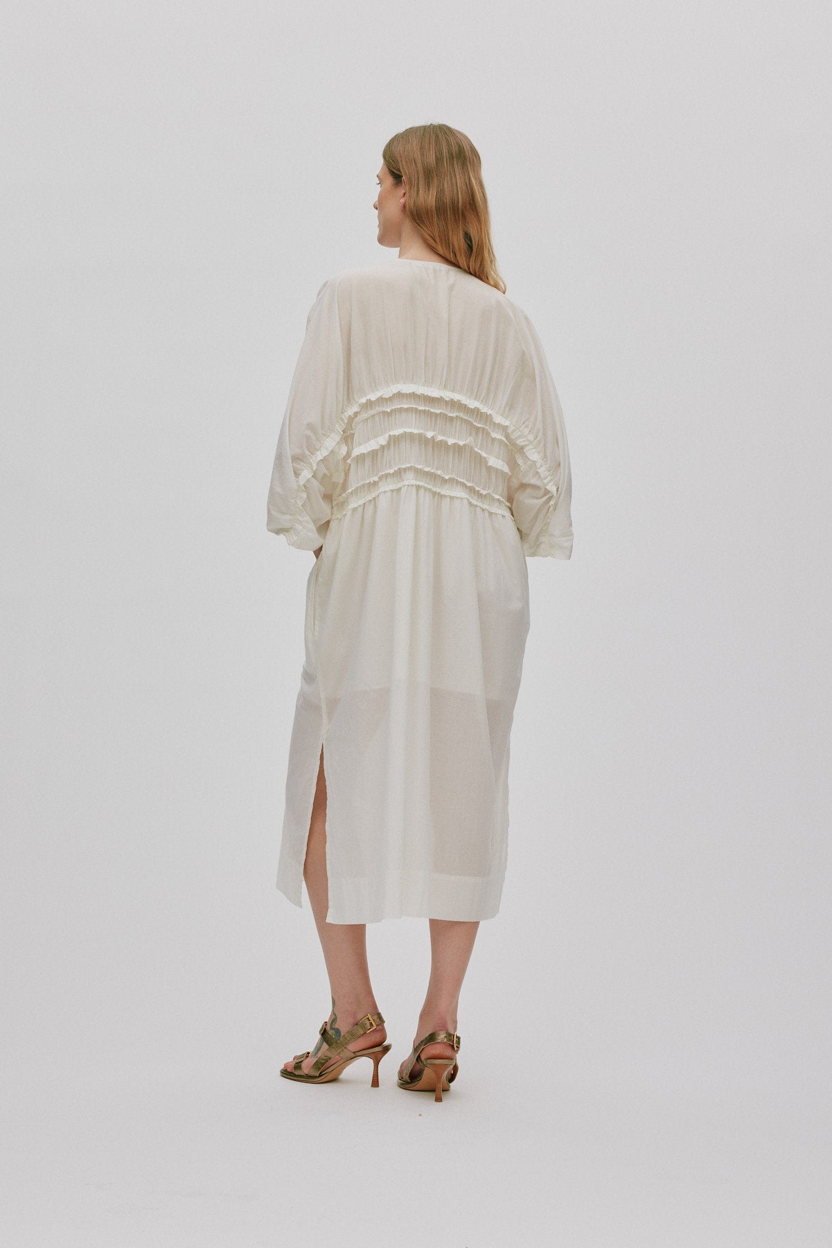 Ina - Voile frill gathered dress I Chalk