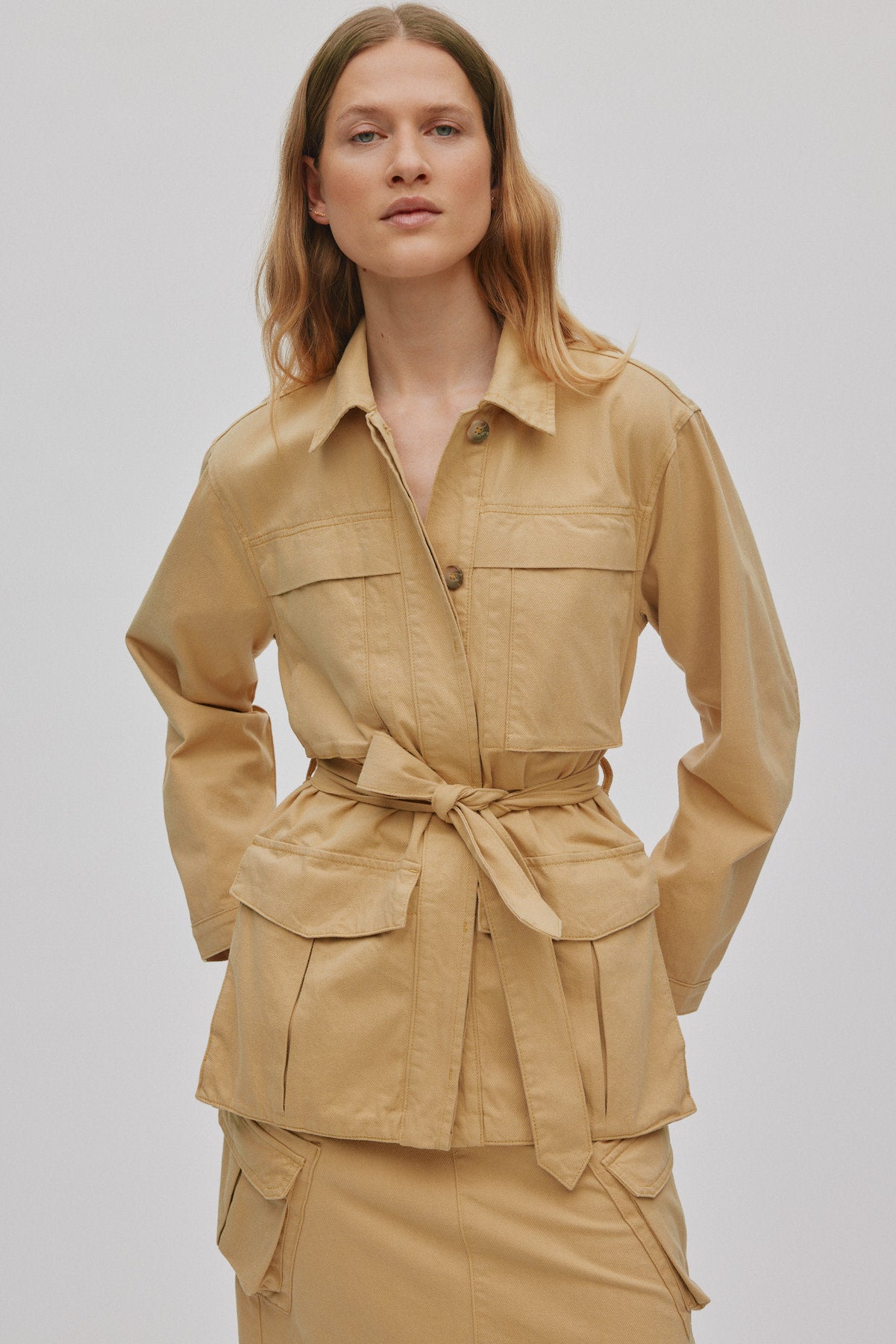 Ambra - Texture canvas cargo skirt I Sand
