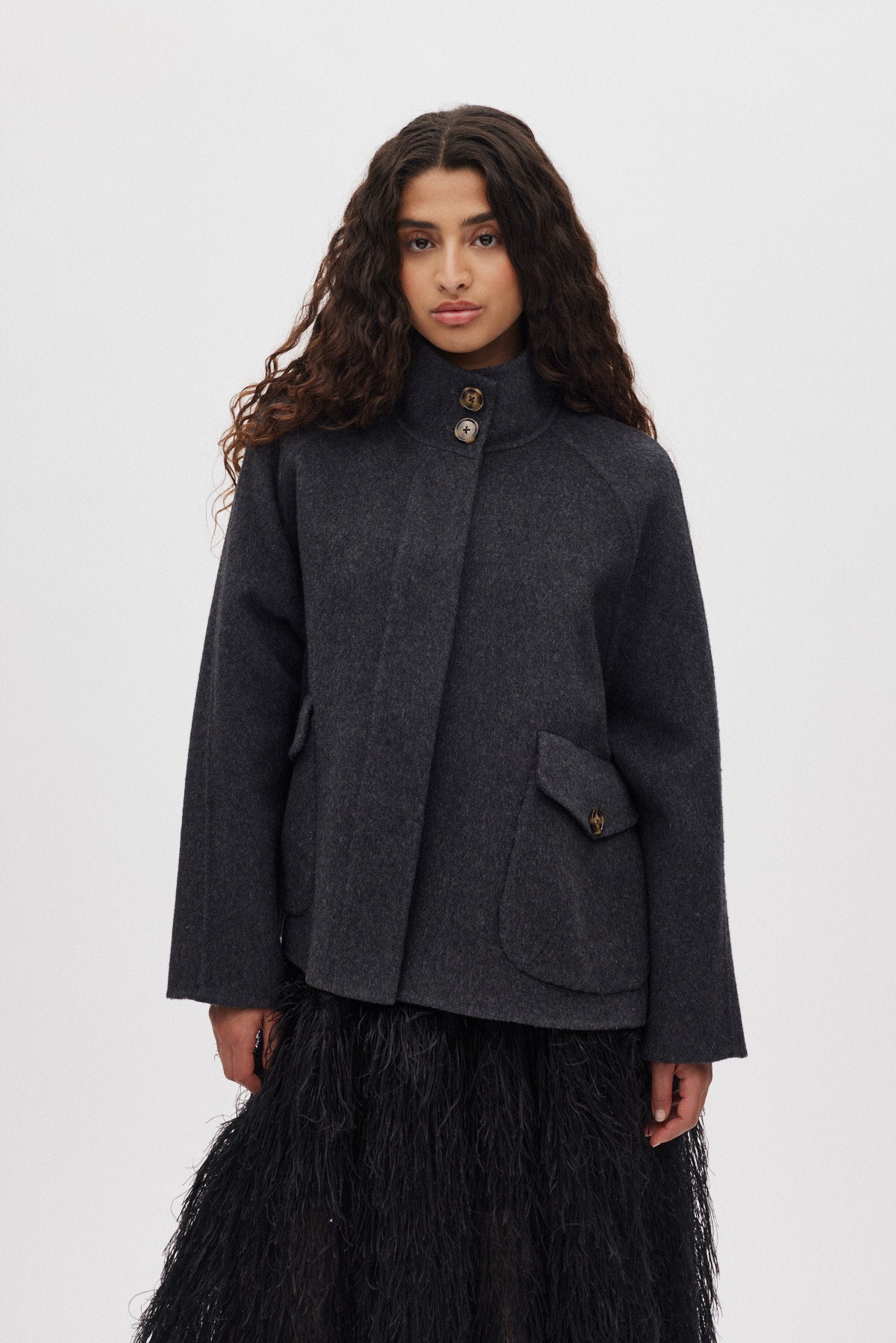 Hillevi - Double felt wool jacket I Dark grey melange
