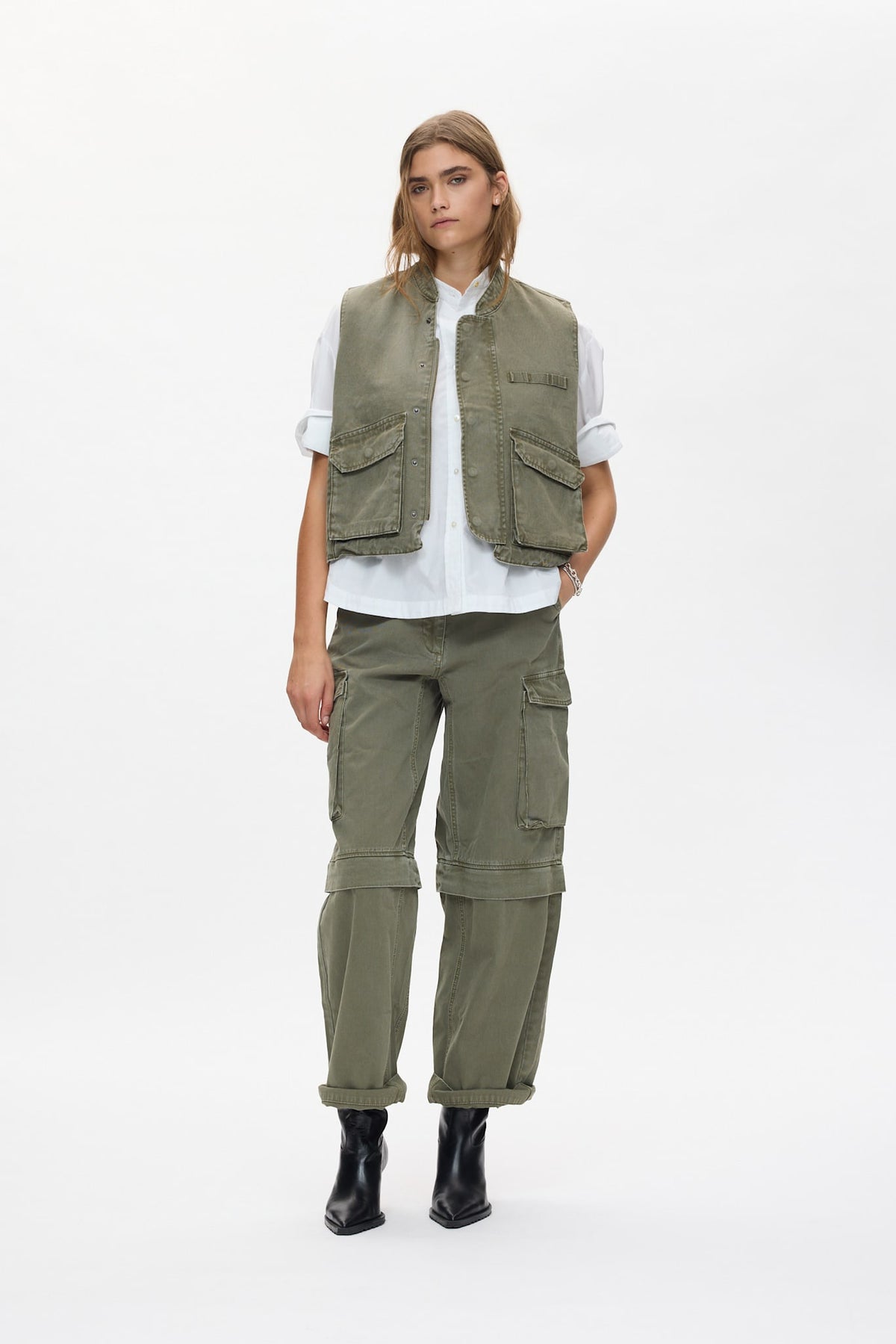 Frema - Canvas cargo pants I Washed sage