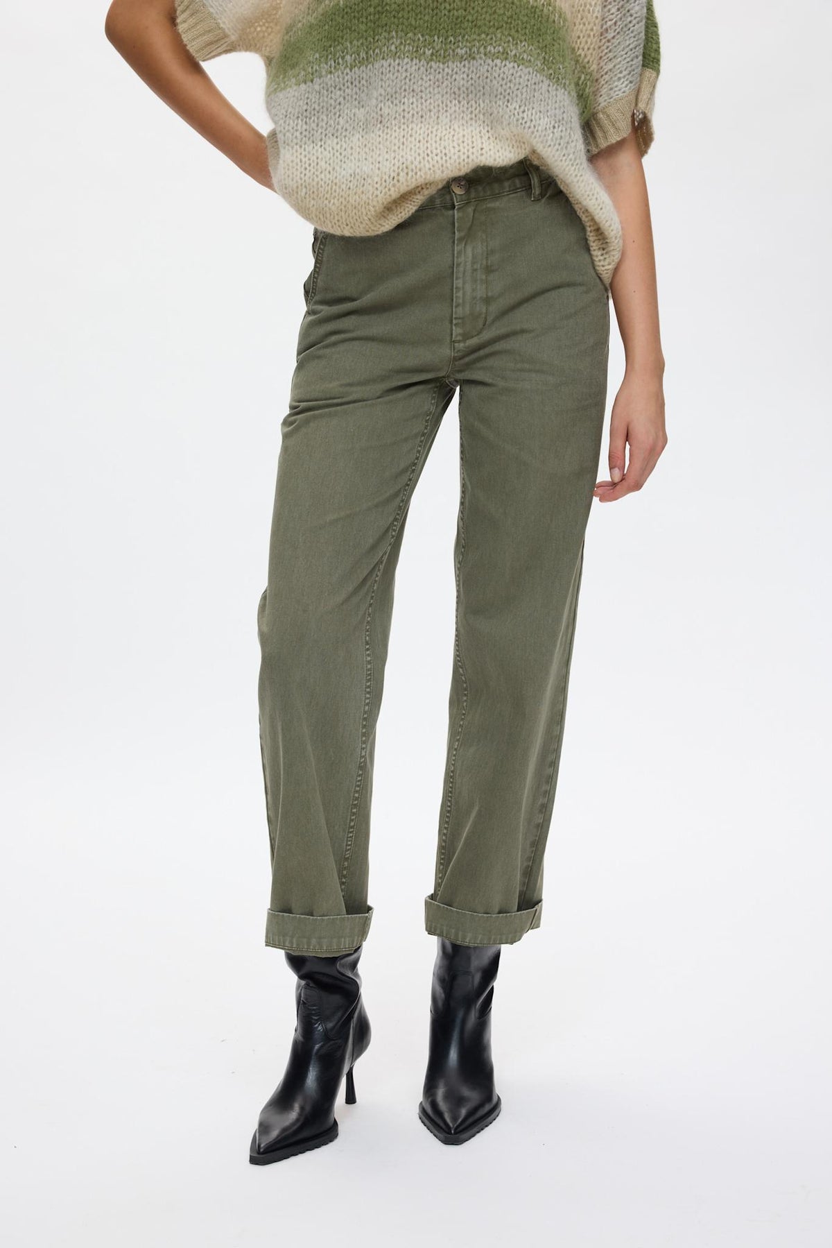 Sabina - Canvas pants I Washed sage