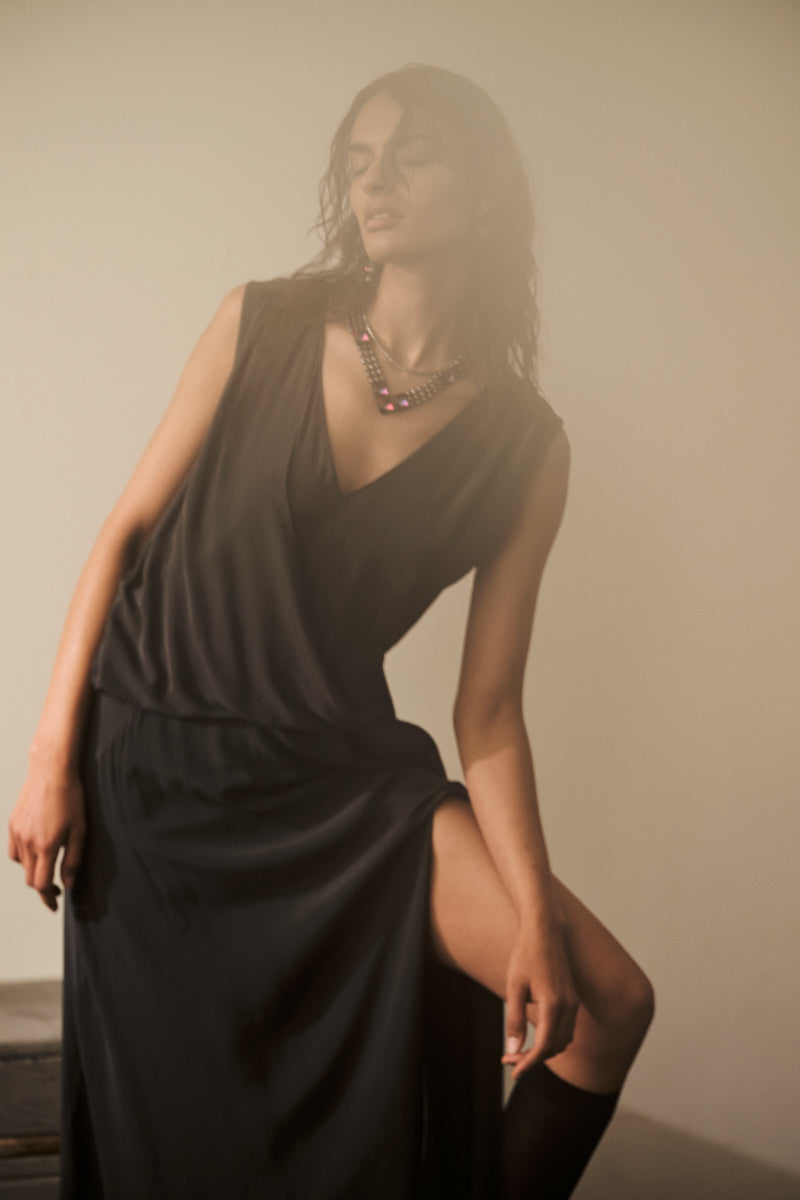 Ellemi - Matte drape dress I Pirate black