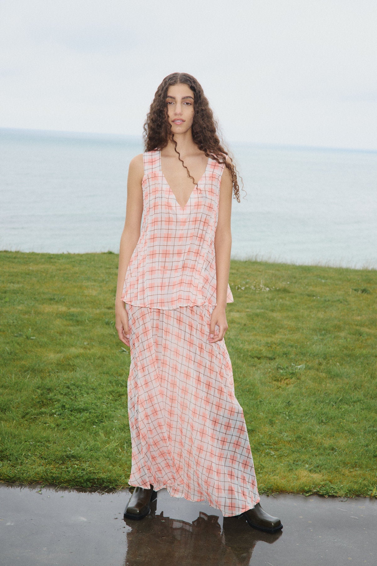 Saki - Transparent check skirt I Mandarin pleat