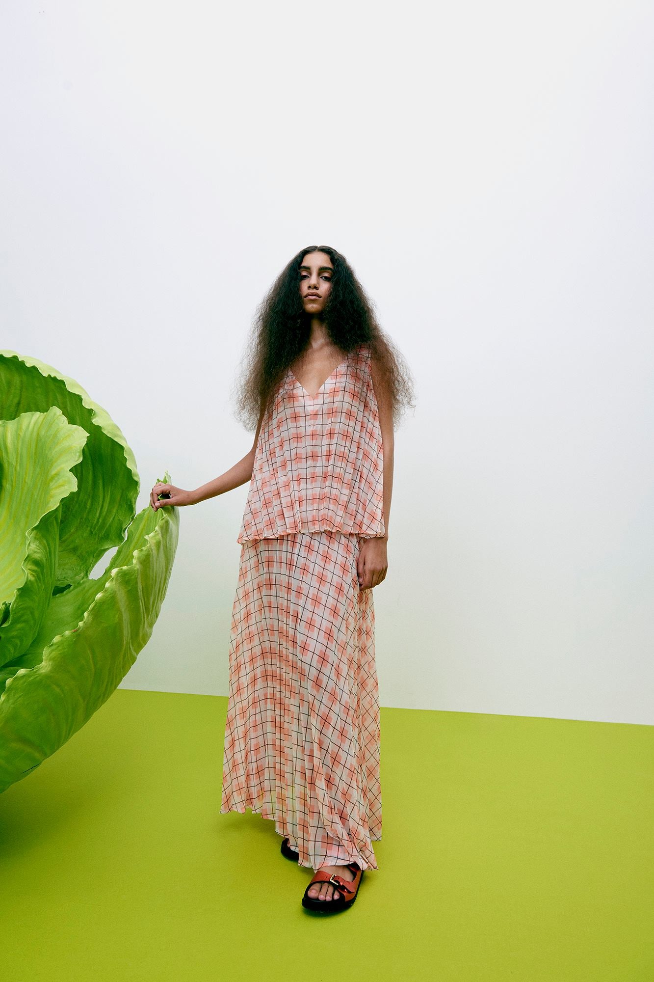 Saki - Transparent check skirt I Mandarin pleat