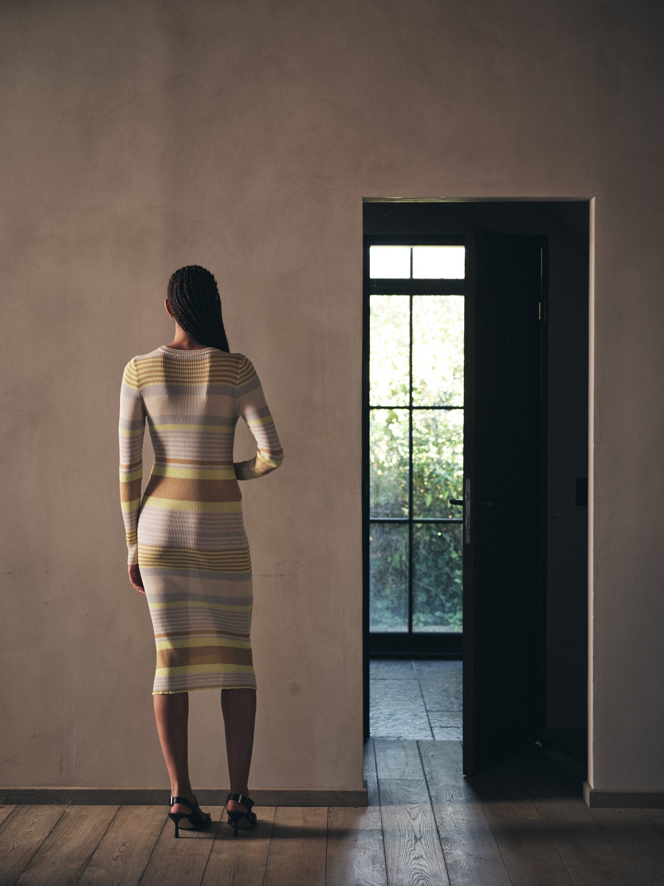 Inua - Ribbed stripes knit dress I Soft lime stripe