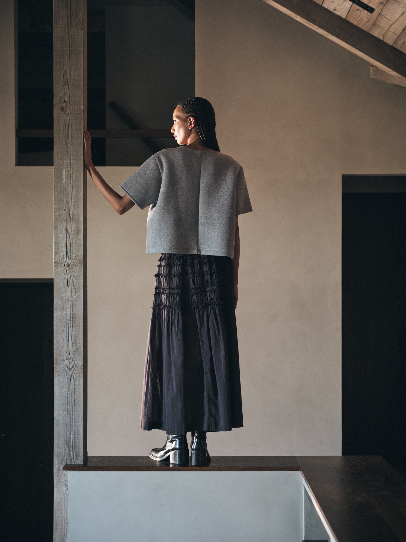 Anjo - Varsity boxy top I Grey melange