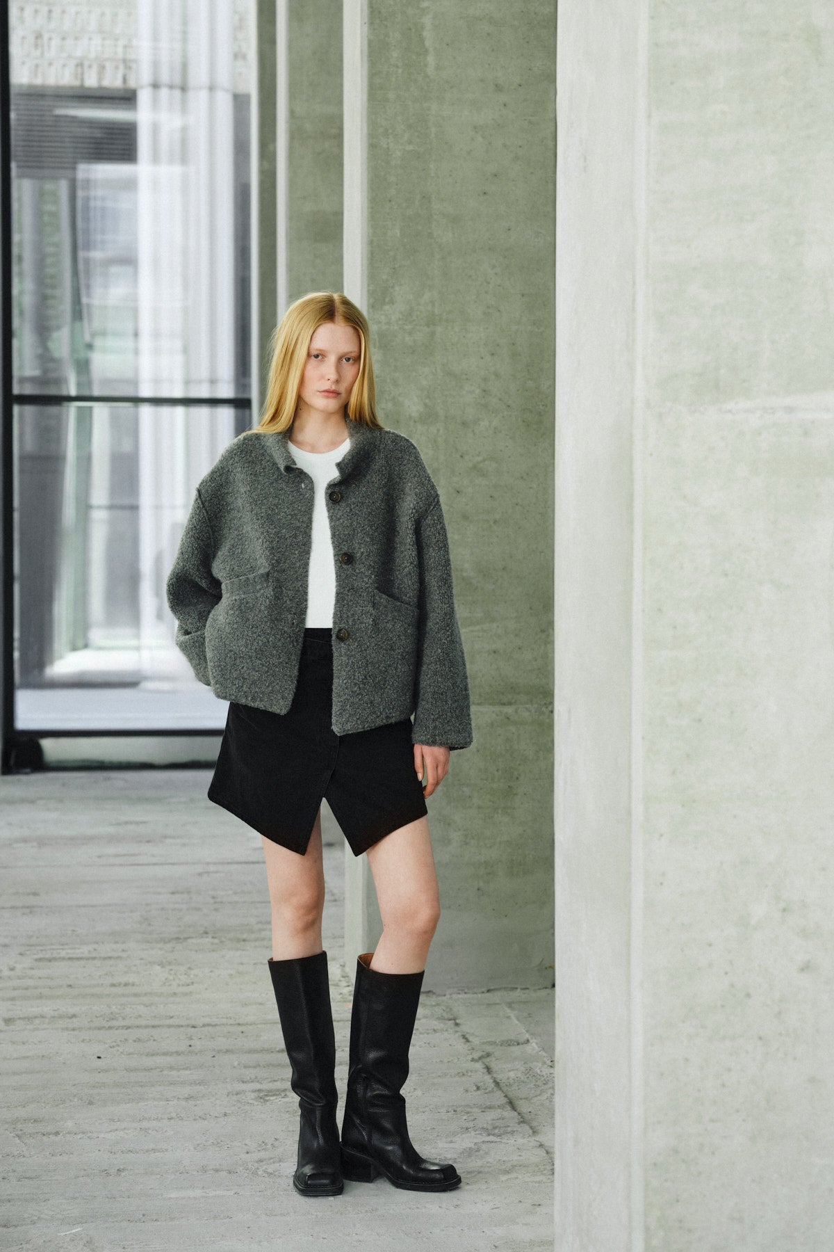 Emel - Sheep knit reverse jacket I Grey melange