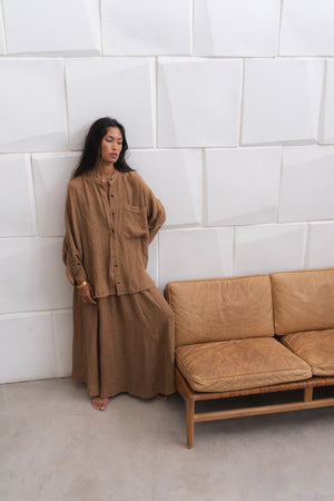 Jumana - PRE-ORDER I Crinkled flared skirt I Walnut