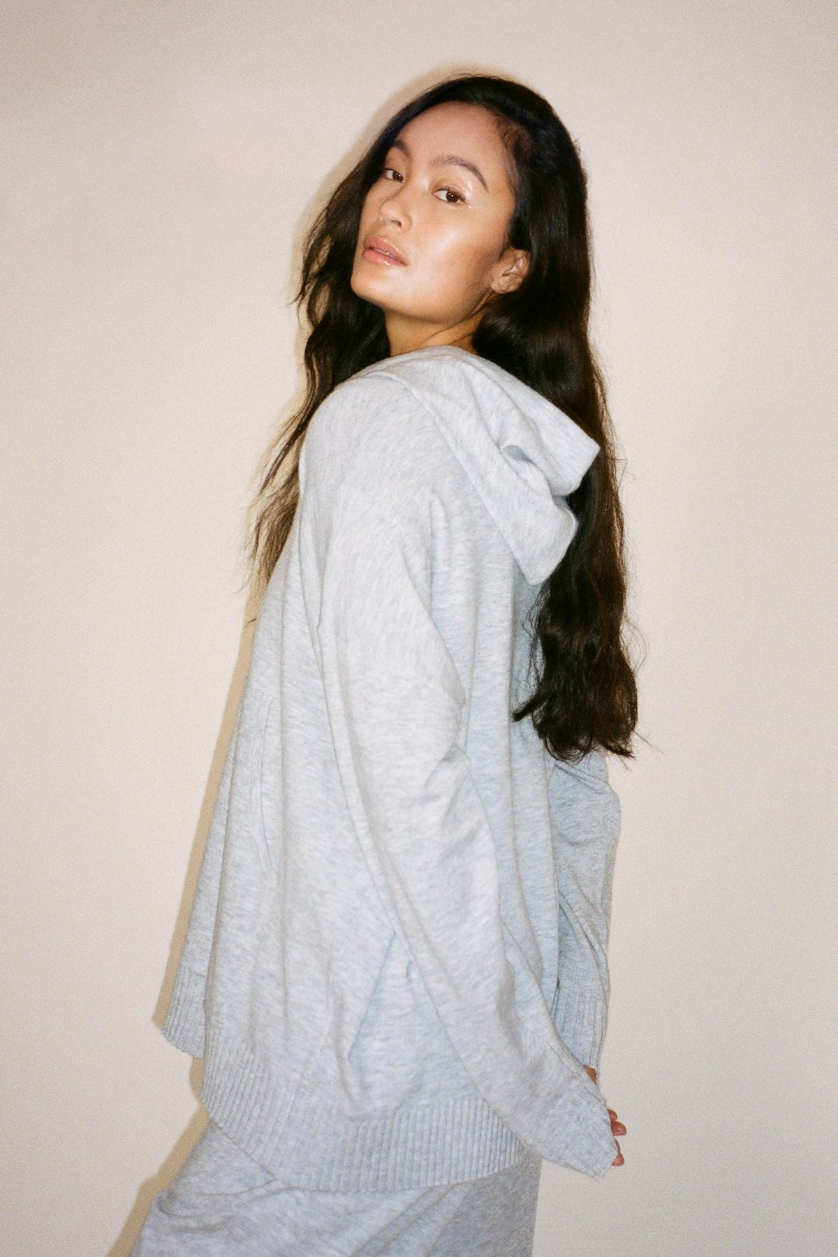 Knit lounge over size hoodie - Helena I Grey melange