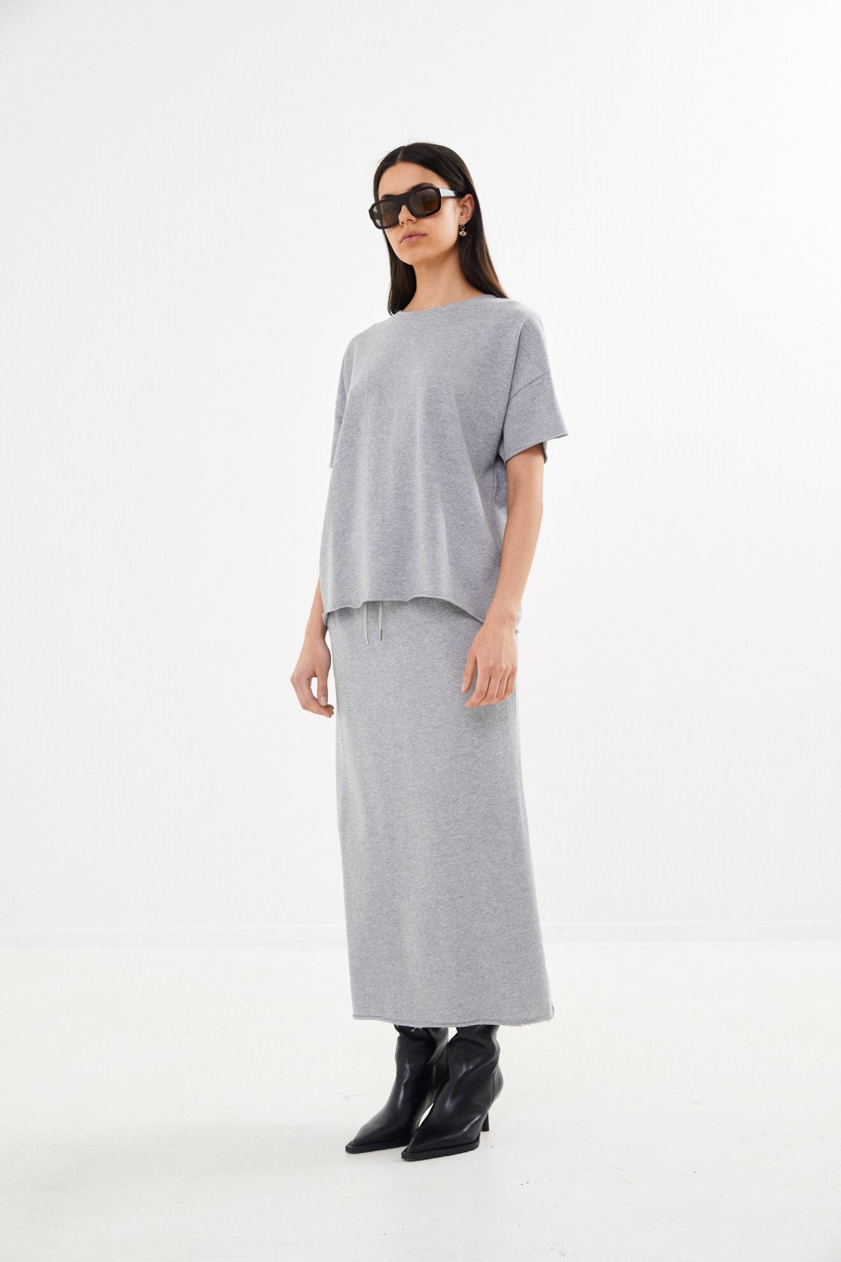 Light stretch long skirt - Hanni I Grey melange