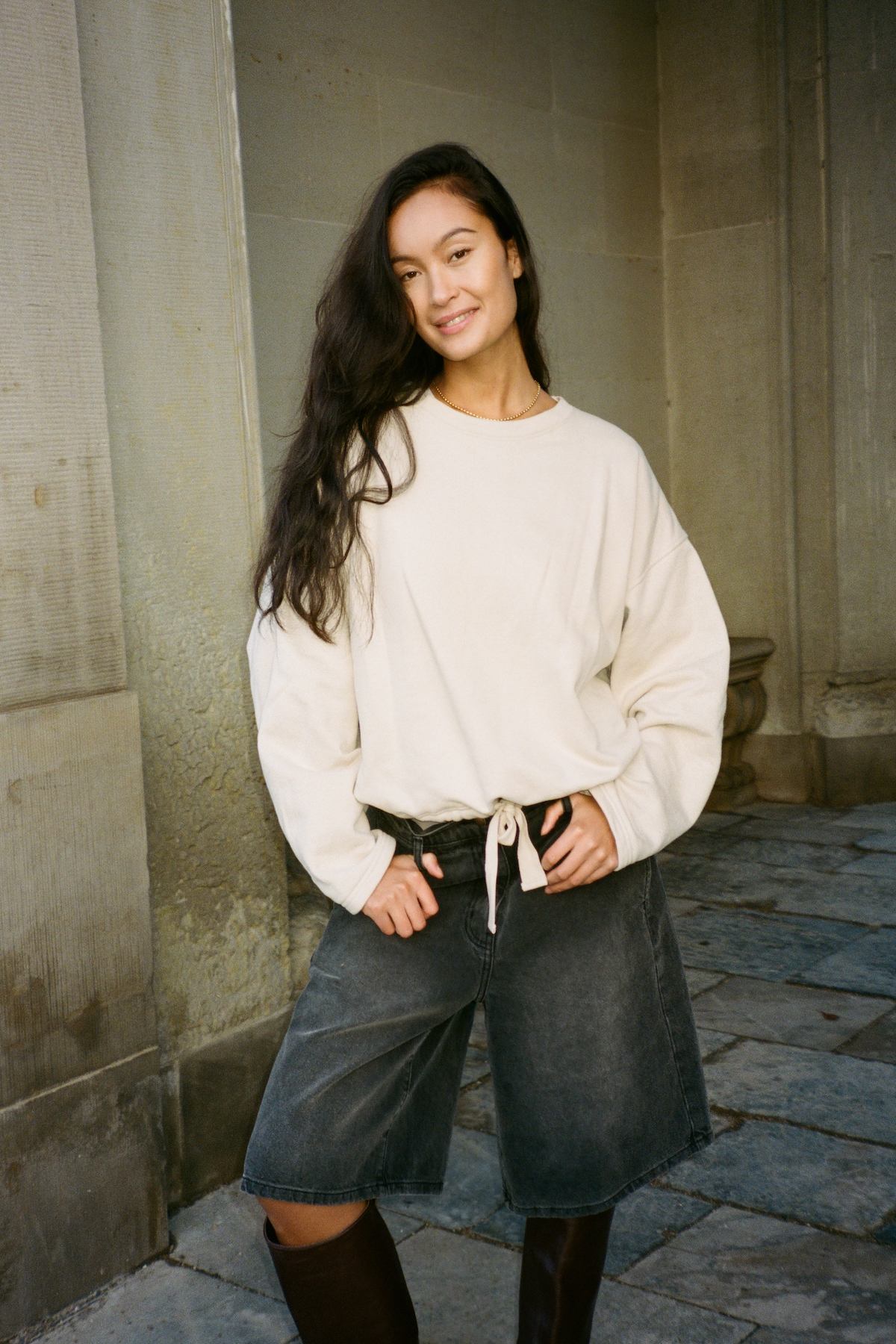 Sweat drawstring top - Sheela I Oyster