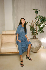 Cotton long angel dress - Dorothea I Dusty indigo