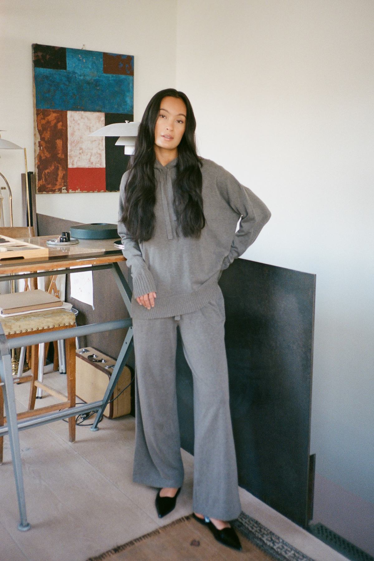 Knit lounge over size hoodie - Helena I Mole melange