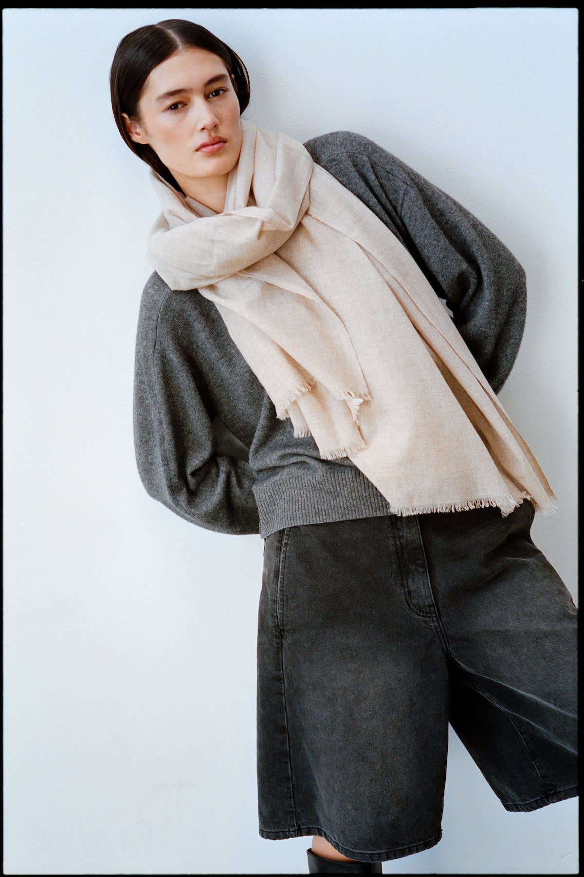 Caroliva - Wool cash scarf I Oatmeal melange