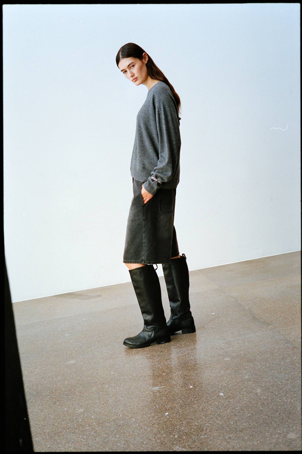 Denim black wide shorts - Raha I Washed black denim