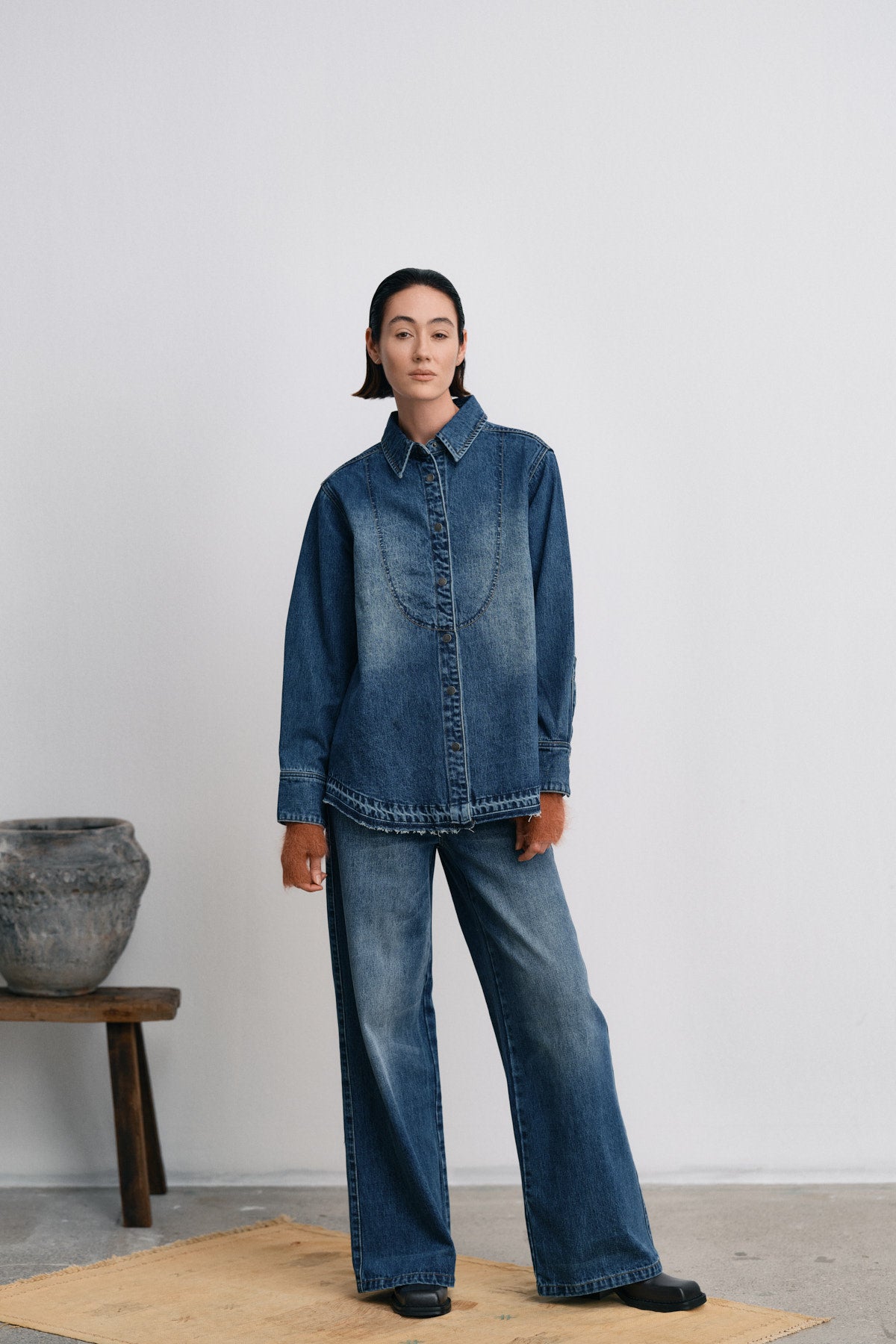Paia - Denim bib shirt I Dark indigo
