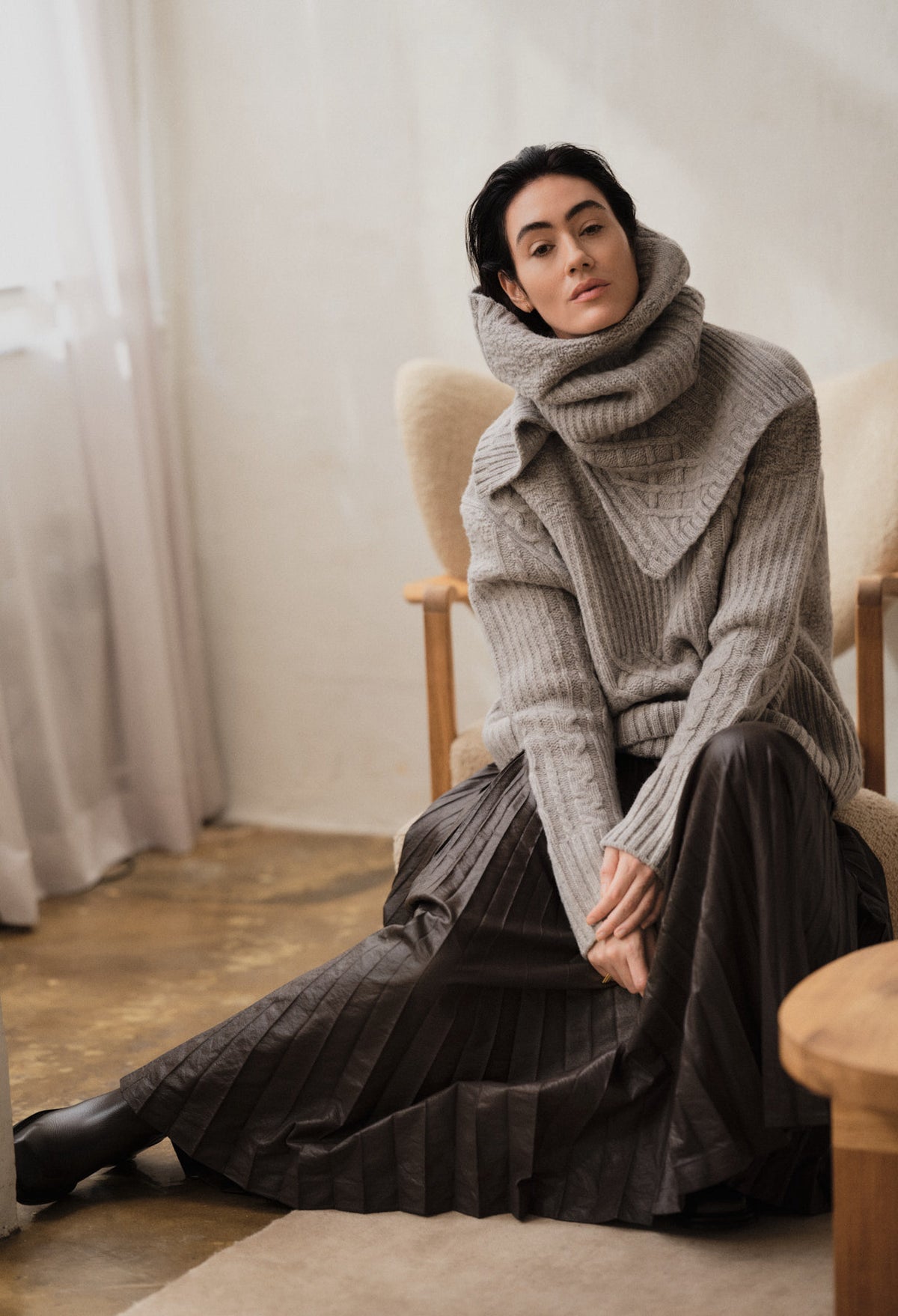 Anli - Patchwork knit sweater I Light grey melange
