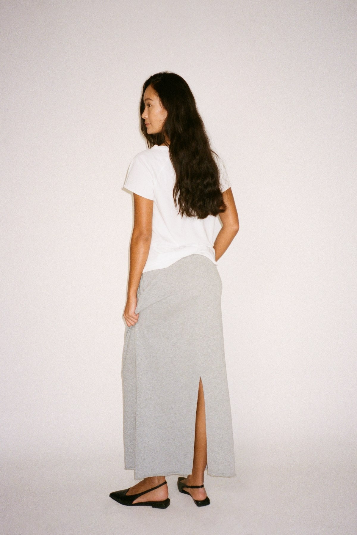 Light stretch long skirt - Hanni I Grey melange