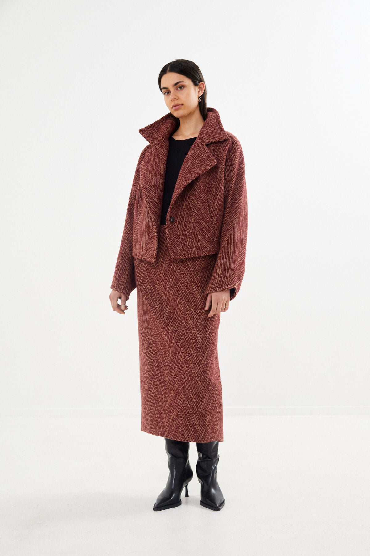Herringbone long skirt - Luzie I Burgundy combo