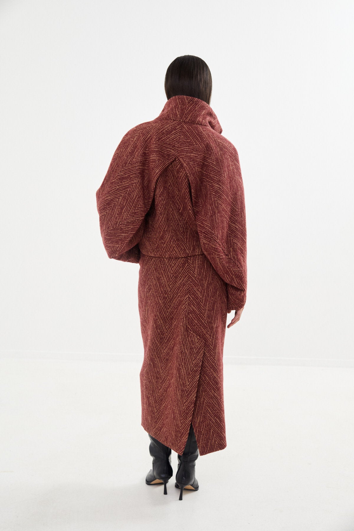 Herringbone long skirt - Luzie I Burgundy combo