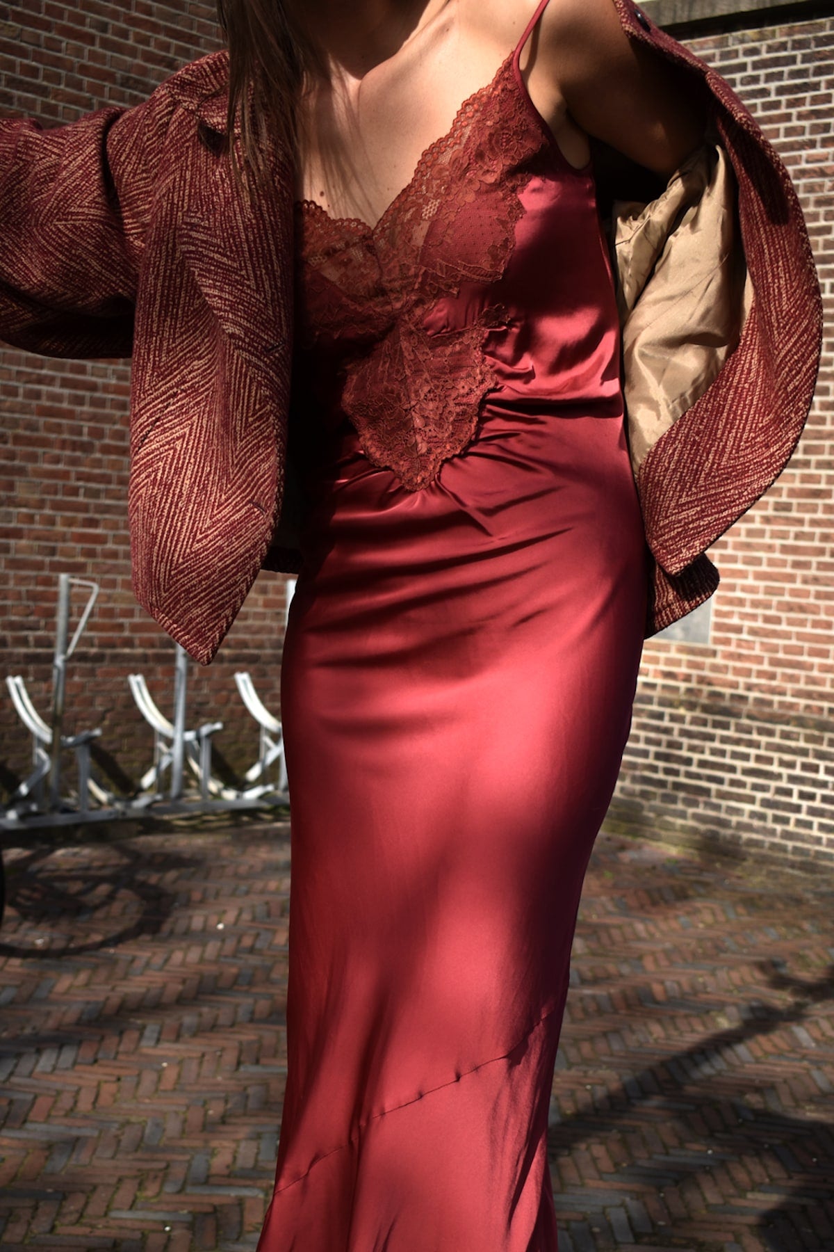 Solid lacey string dress - Antonella I Burgundy
