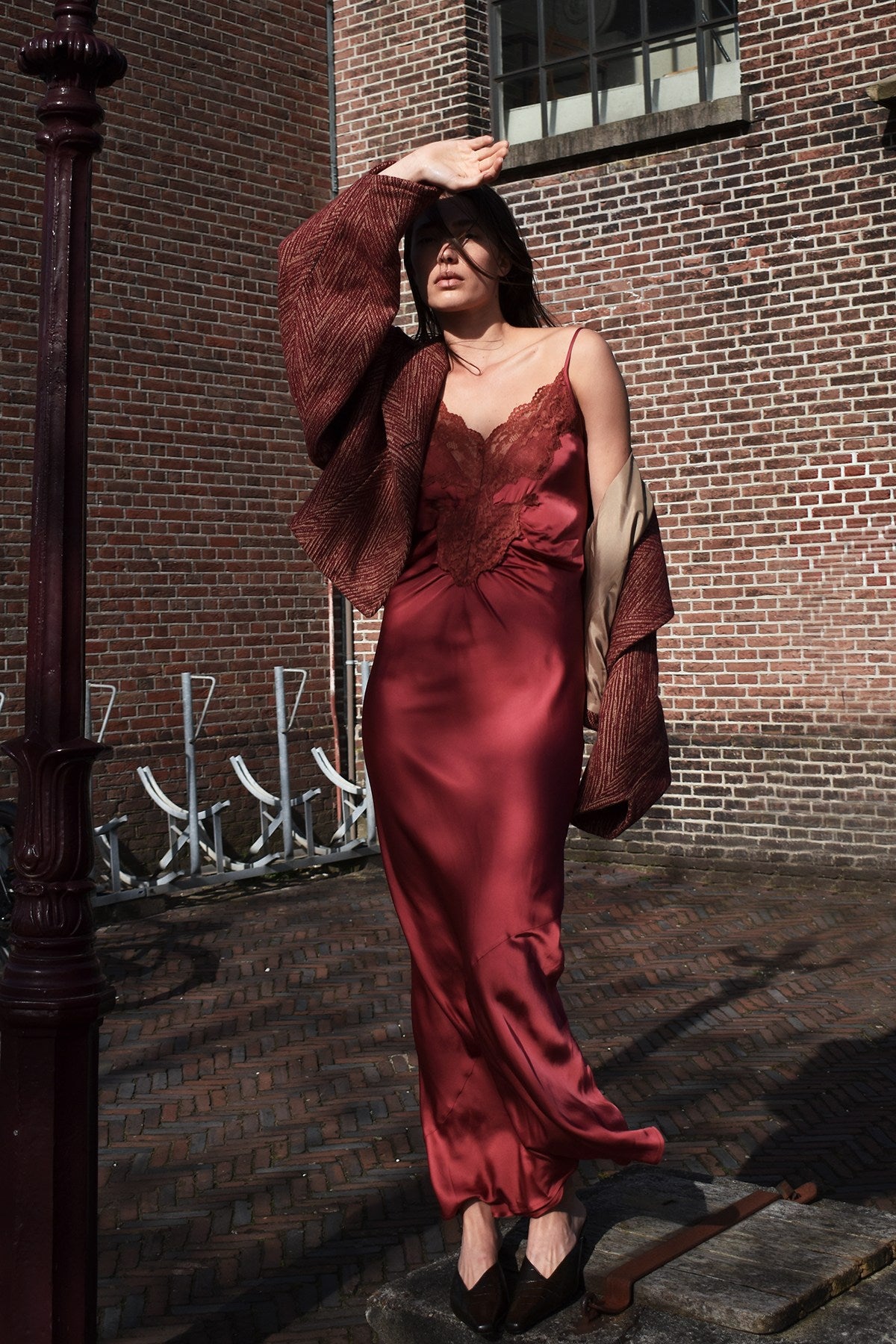 Solid lacey string dress - Antonella I Burgundy