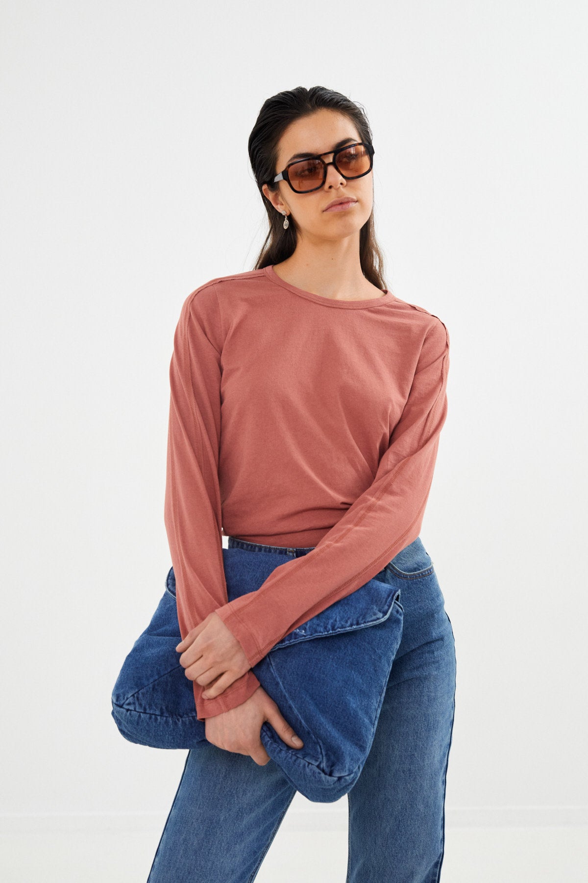 Vintage jersey long sleeve top - Jacka I Russet Burgundy