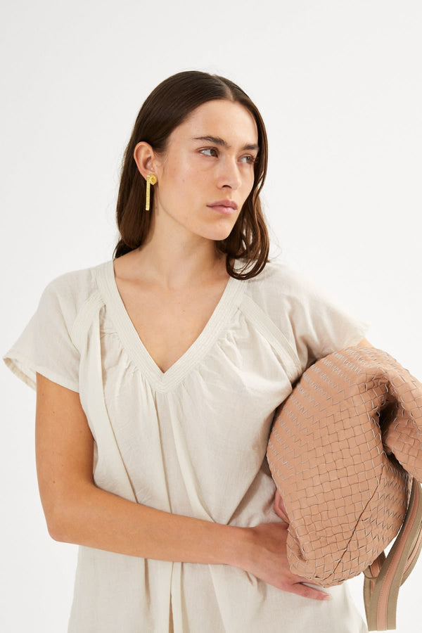 Cotton V-neck top - Dipsy I Sandstone