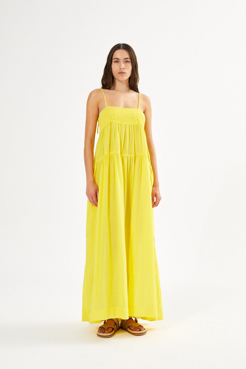 Cotton smock tier dress - Dodo I Sage